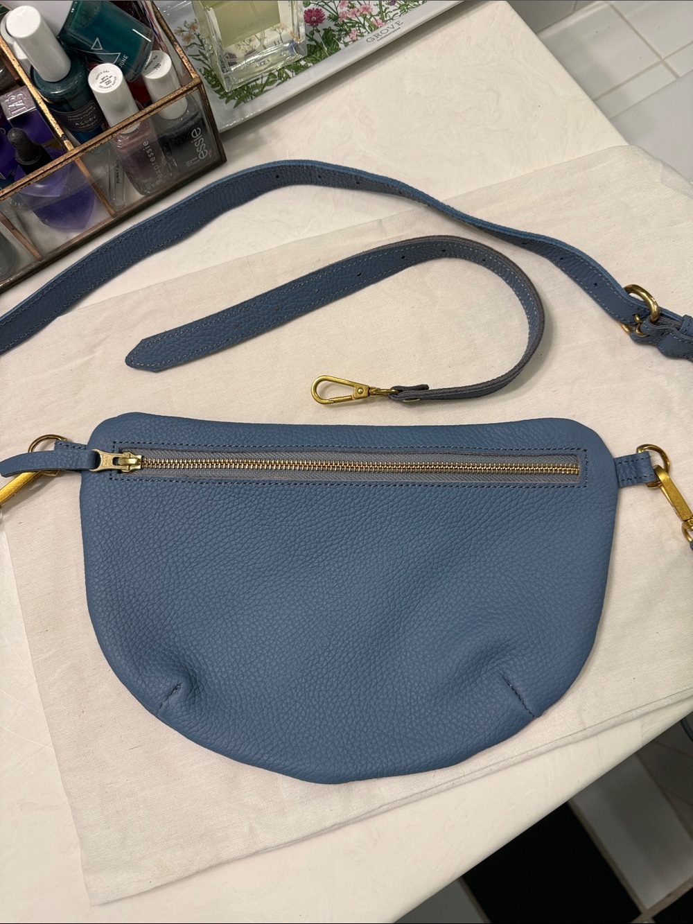 NWT Abby Alley French Blue Pebbled Leather Midi Sling Crossbody Bag